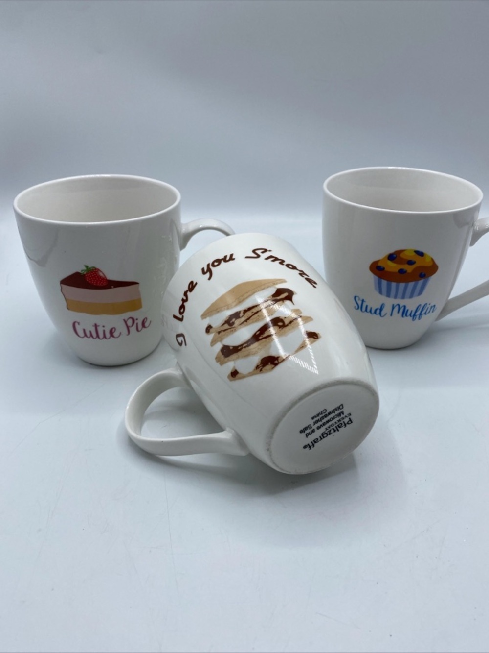 PFALTZGRAFF Gift Set Cutie Pie Stud Muffin Large 18 Oz COFFEE Mugs Food S’mores